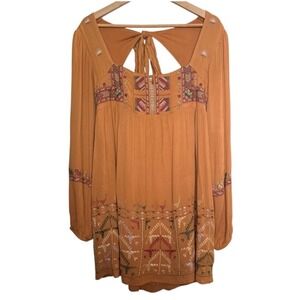Free People Embroidered Rhiannon Mini Dress Long Sleeve Bohemian Festival Size S